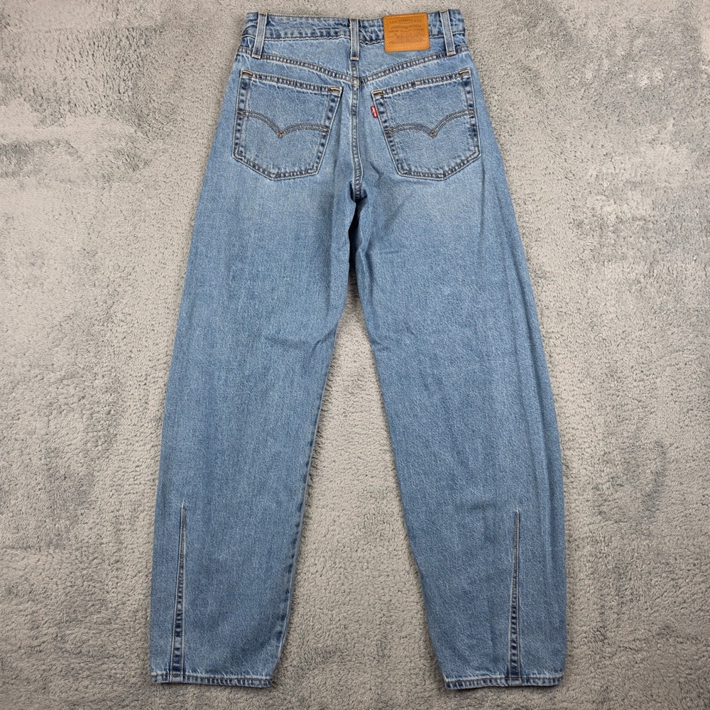 Levis Premium Baggy Dad Barrel Jeans Womens 24 Blue High Rise Relaxed Tapered - Picture 4 of 13